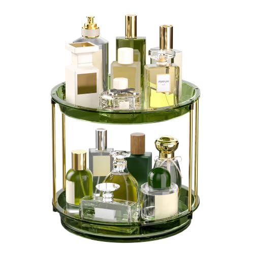 2-Tier Rotating Perfume Organizer Stand Green, Space-Saving Vanity Storage