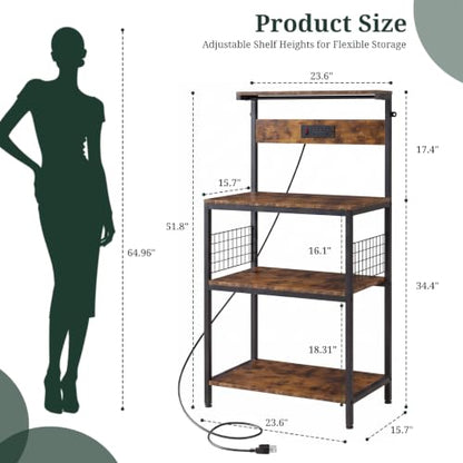 23.6-Inch Kitchen Bakers Rack with Power Outlet, Microwave Stand, Brown