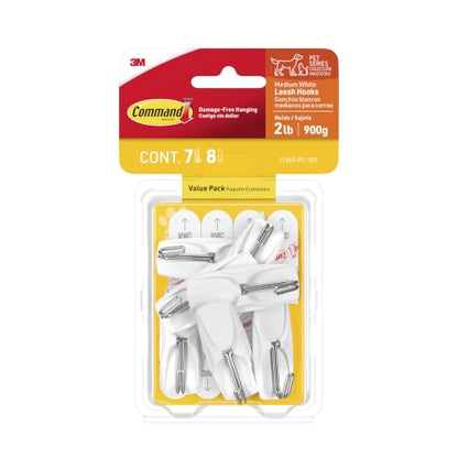 Command Medium White Wire Hooks - Damage-Free Hanging Set with 7 Hooks & 8 Strips