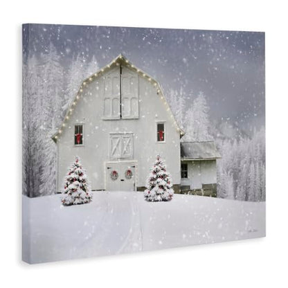 Winter Barn Canvas Wall Art - 16 x 20 Inch Holiday Farmhouse Decor - Snow Scene