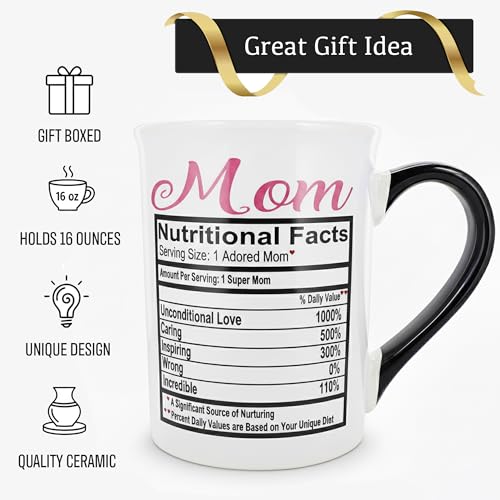 Funny Mom Nutrition Facts Mug - 16oz Coffee Cup for Mother's Day Gift