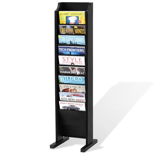 Solid Wood Magazine Rack Floor Stand Black 11x12x49 Inches - Sintuff