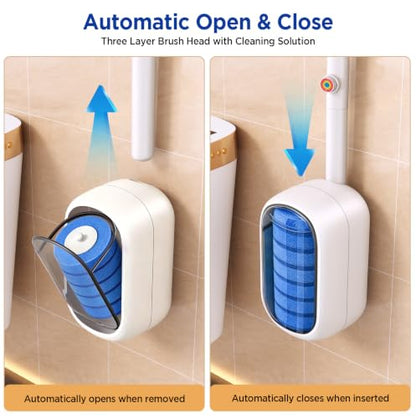 Disposable Wall-Mounted Toilet Brush with 35 Blue Refills and Storage Box - 1 Handle
