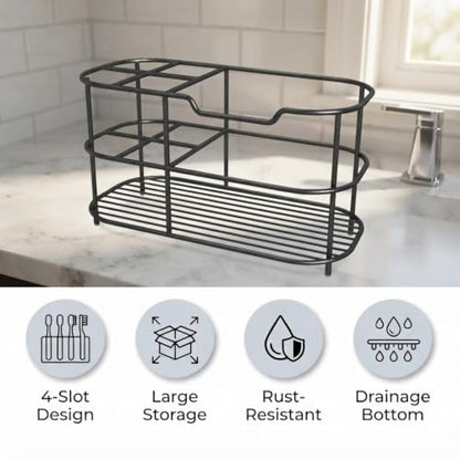 Large Matte Black Bathroom Toothbrush Holder - 6.9 Inch