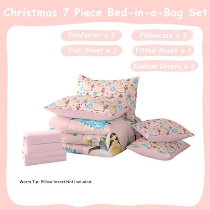 Christmas Nutcracker Bed in a Bag Queen Size Cartoon Mouse Soldier Princess Bedding Set with Sheets 7 Pieces - Variation of THIS listing