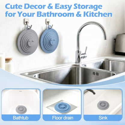 Blue & Grey 2 Pack Universal Silicone Drain Stopper - 6 Inch Multi-Use Sink & Floor Cover