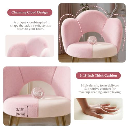 Pink Fluffy Vanity Chair with Gold Legs - Makeup & Bedroom Seating - Variation of THIS listing
