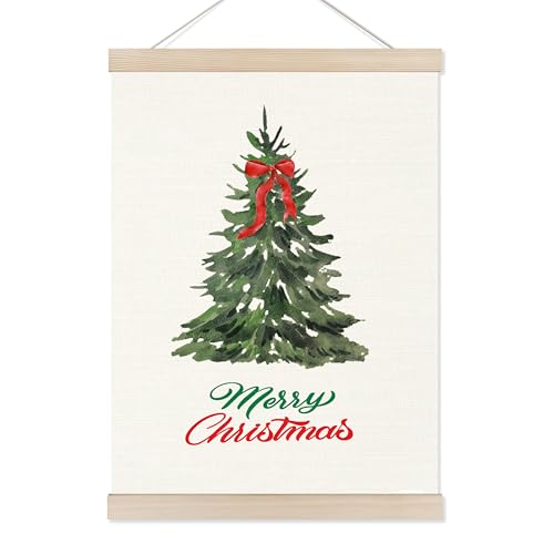 Christmas Tree Wall Art Poster - Red Bow Holiday Decor, 12x16 Inch – Variation SD22