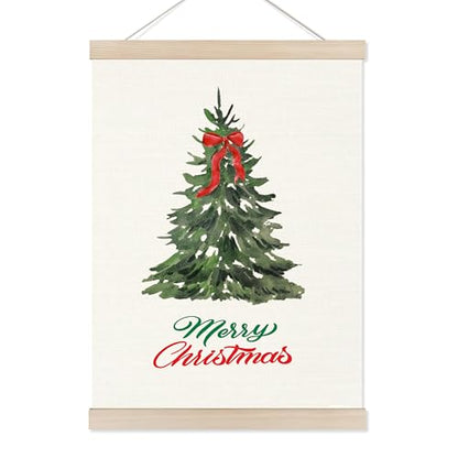 Christmas Tree Wall Art Poster - Red Bow Holiday Decor, 12x16 Inch – Variation SD22