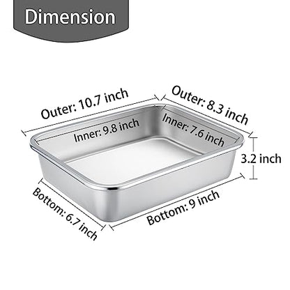 TeamFar Lasagna Pan Set of 2, Brownie Pan Deep Lasagna Pan Rectangle Cake Pan Stainless Steel for Baking Roasting, 10.7’’×8.3’’×3.2’’, Deep Dish & Heavy Duty, Dishwasher Safe & Stackable