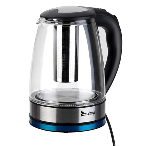 Electric Glass Kettle 1.8L 1200W Fast Boiling with LED Lights, Auto Shut-Off
