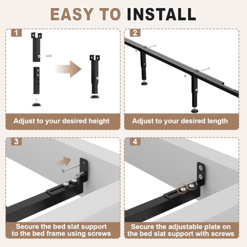 Bed Slats Center Support System 4 Cross Rail with 8 Adjustable Legs - Metal
