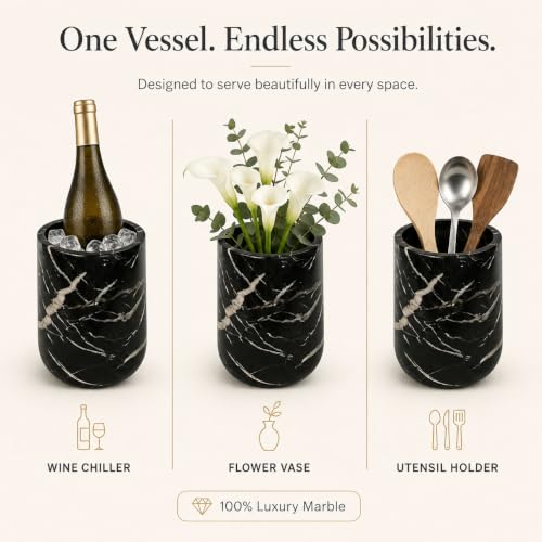 Black Marble Wine Bottle Chiller - Elegant Tabletop Cooler & Multi-Use Holder
