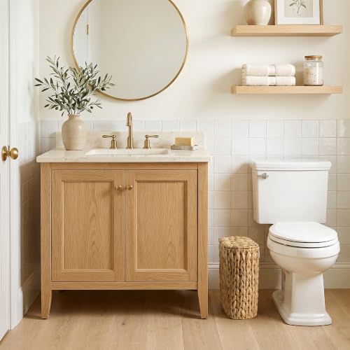 Natural Water Hyacinth Bathroom Trash Can with Removable Liner - Oval, 13 ¾"L x 6 ¼"W x 13 ¼"H