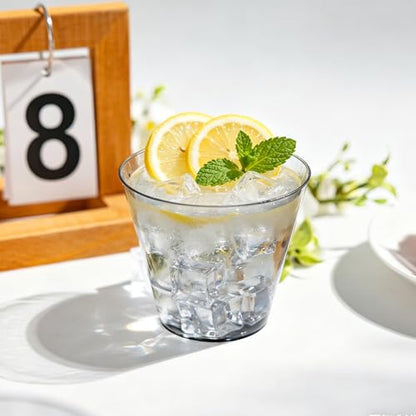 50 Pack 9oz Transparent Black Plastic Cups - Disposable Cocktail Glasses