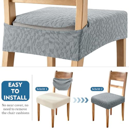 Stretch Dining Chair Seat Covers Set of 2 Light Grey - Washable Parson Chair Protectors with Elastic Bottom