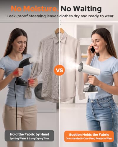 Vacuum Steamer for Clothes with 6000Pa Suction Handheld Garment Steamer White