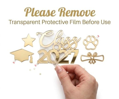 Mirror Gold Graduation Cap & Diploma Acrylic Cutouts Set - Class of 2027, 10 pcs Variation of Mirror Gold / 10PCS