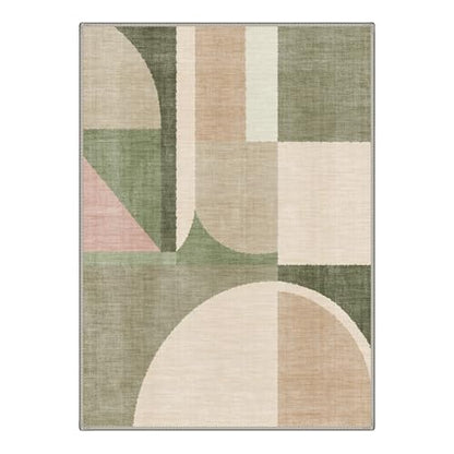 Sage Beige 8x10 Washable Area Rug - Mid Century Modern Green Abstract Rug for Bedroom