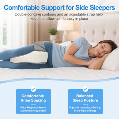 Adjustable Strap Knee Pillow for Side Sleepers - Orthopedic Memory Foam Support