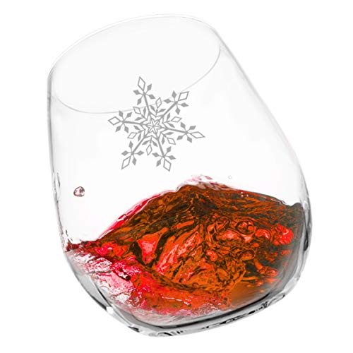Snowflakes Christmas Stemless Wine Glass Set of 4 - 15 oz Holiday Party Cups - Elegant Gift Idea
