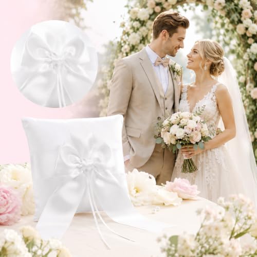 Ivory Ring Bearer Pillow 6x6 Inch Cotton Big Bow Wedding Ceremony Accessory