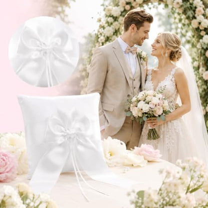 Ivory Ring Bearer Pillow 6x6 Inch Cotton Big Bow Wedding Ceremony Accessory