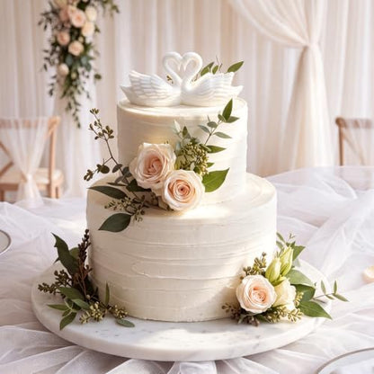 Wedding Swan Cake Topper Couple Decor White 4.3 x 1.8 Inches - Romantic Wedding Centerpiece
