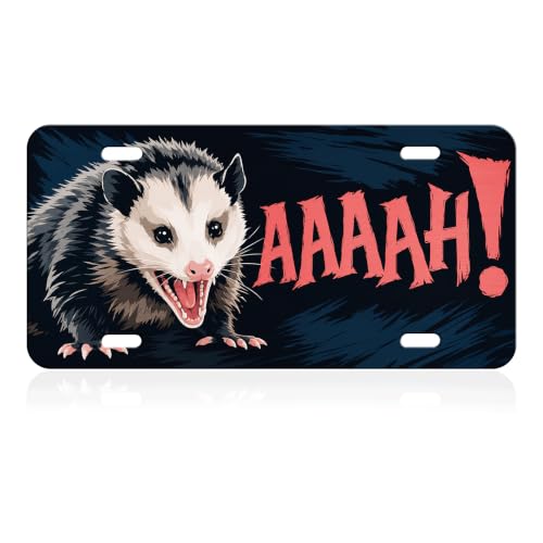 Funny Animal Humor Aluminum License Plate - Screaming Opossum Variation