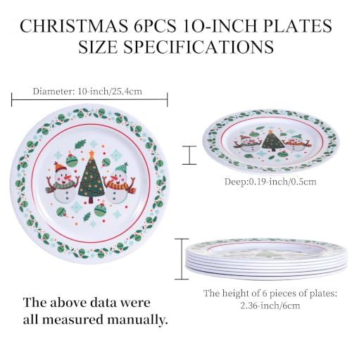 Snowman Melamine Plates Set - 6 Pieces, 10-Inch, Two Snowmen Variation