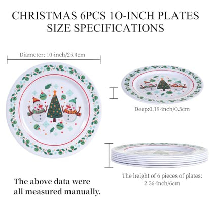 Snowman Melamine Plates Set - 6 Pieces, 10-Inch, Two Snowmen Variation