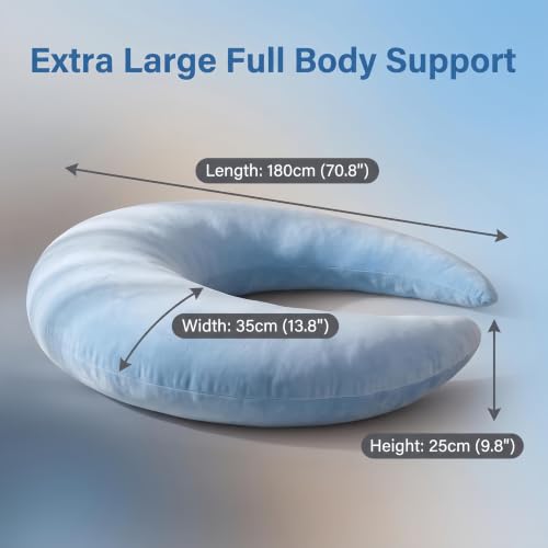 Moon Shaped Cooling Body Pillow Blue Oversized C-Shape Hugging Pillow