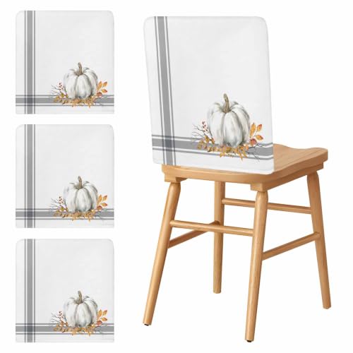 Set of 4 Fall Pumpkin Chair Covers - White & Grey Halloween & Thanksgiving Decor