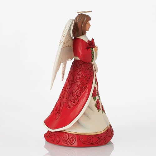 Christmas Angel Figurine with Cardinals and Poinsettias, 8.66 Inch Holiday Decor