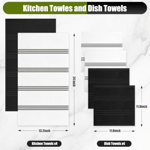 Black Silicone Oven Mitts and Pot Holders Set with Kitchen Towels - Heat Resistant 500°F