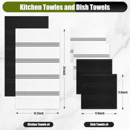 Black Silicone Oven Mitts and Pot Holders Set with Kitchen Towels - Heat Resistant 500°F