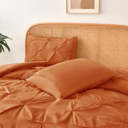 Orange Queen Size Pintuck Comforter Set 3 Pieces All Season Bedding