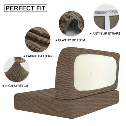 RV Couch Cover Set for Sofa Bed - 2 Piece with Pillow Covers - Brown
