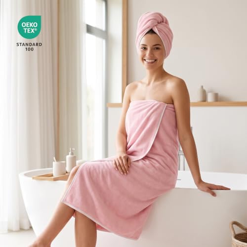Pink Microfiber Bath Towels Set of 4 - Extra Large 35 x 70 Inches