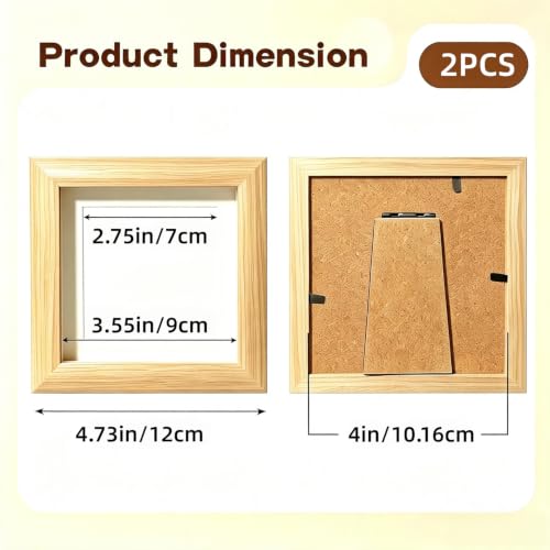 Wood Color 2-Pack Shadow Box Picture Frames 4x4 Inch Deep Glass DIY Display