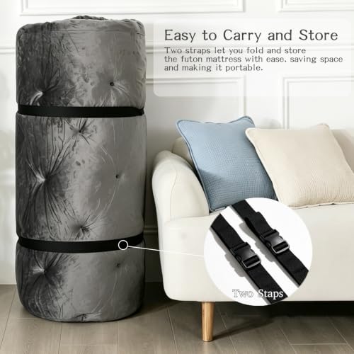 Japanese Floor Mattress Futon Queen Size Grey Foldable Roll Up Tatami Bed