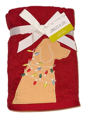 Christmas Dog Hand Towels Set of 2 - Dog W/Christmas Lights (Red) Holiday Decor