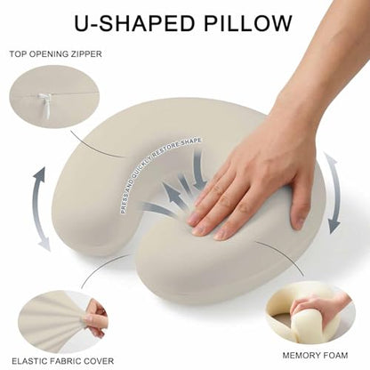 Travel U-Shaped Neck Pillow Memory Foam Support Cushion White Portable