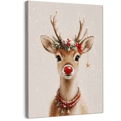 Christmas Reindeer Canvas Wall Art - 11x14 Inch Holiday Decor - Deer Variation