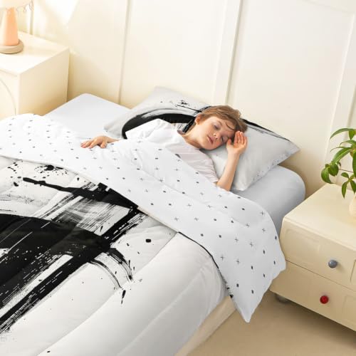 Graffiti Comforter Set All Season Brushstroke Art with 2 Pillowcases Kids King Size - Swan & Panther Variation