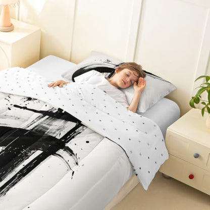 Graffiti Comforter Set All Season Brushstroke Art with 2 Pillowcases Kids King Size - Swan & Panther Variation