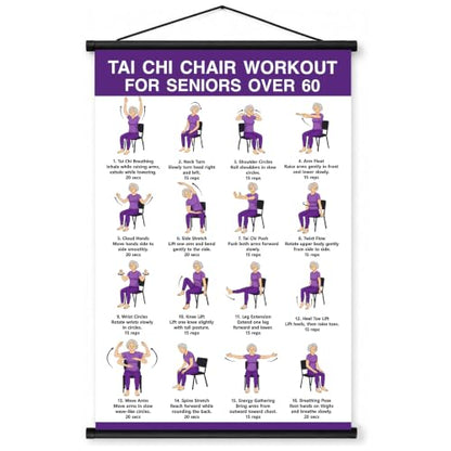 Tai Chi Chair Workout Chart for Seniors - Purple Wall Poster