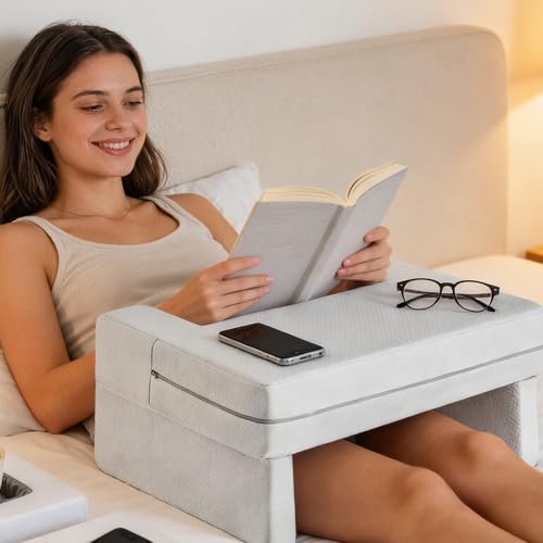 DUMOS Ergonomic Reading Pillow with Cup Holder & Memory Foam Lap Desk - Square