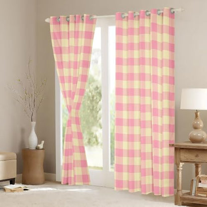 Feelyou Pink and Yellow Plaid Blackout Curtains - 2 Panels, 52 x 96 Inches, Thermal Insulated Gingham Drapes for Bedroom & Living Room, Variation of Yellow Pink / 52"W x 96"L