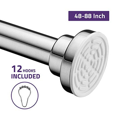 ANZZI 35-55 Inches Shower Curtain Rod with Shower Hooks in Brushed Nickel, Adjustable Tension Shower Doorway Curtain Rod, Rust Resistant No Drilling Anti-Slip Bar for Bathroom, AC-AZSR55BN